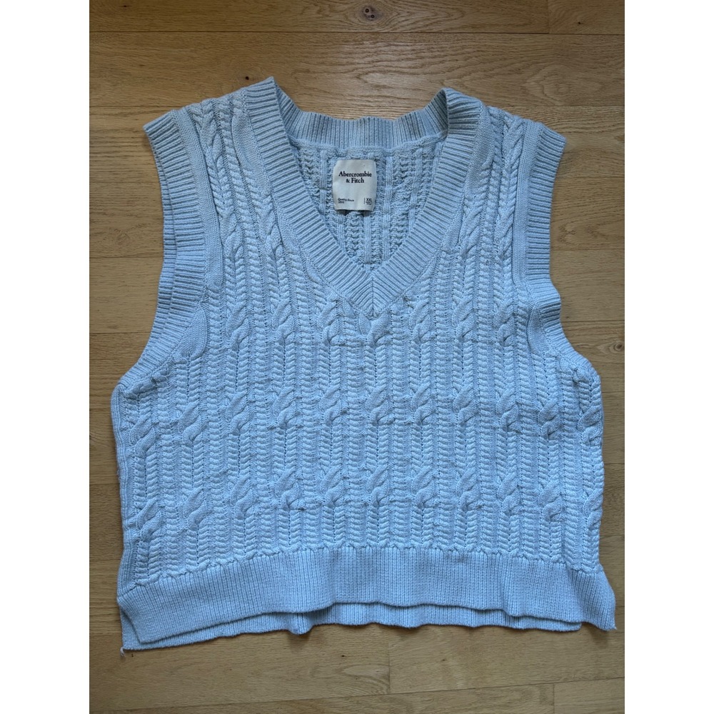 Abercrombie & Fitch Light Blue Cable Knit V-Neck Sweater Vest XXL Grandpa Granny